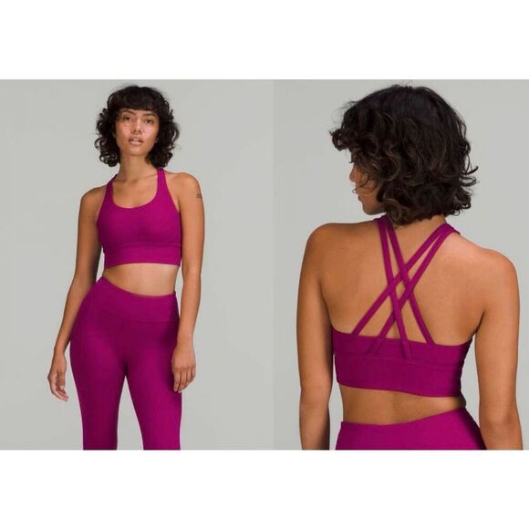 lululemon Energy Longline Ribbed Magenta Sports Bra size 10 Pink - Picture 1 of 5
